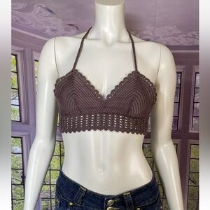 H&M Brown Crochet Halter Top Women String Bikini Top Sze XS Swim Suit